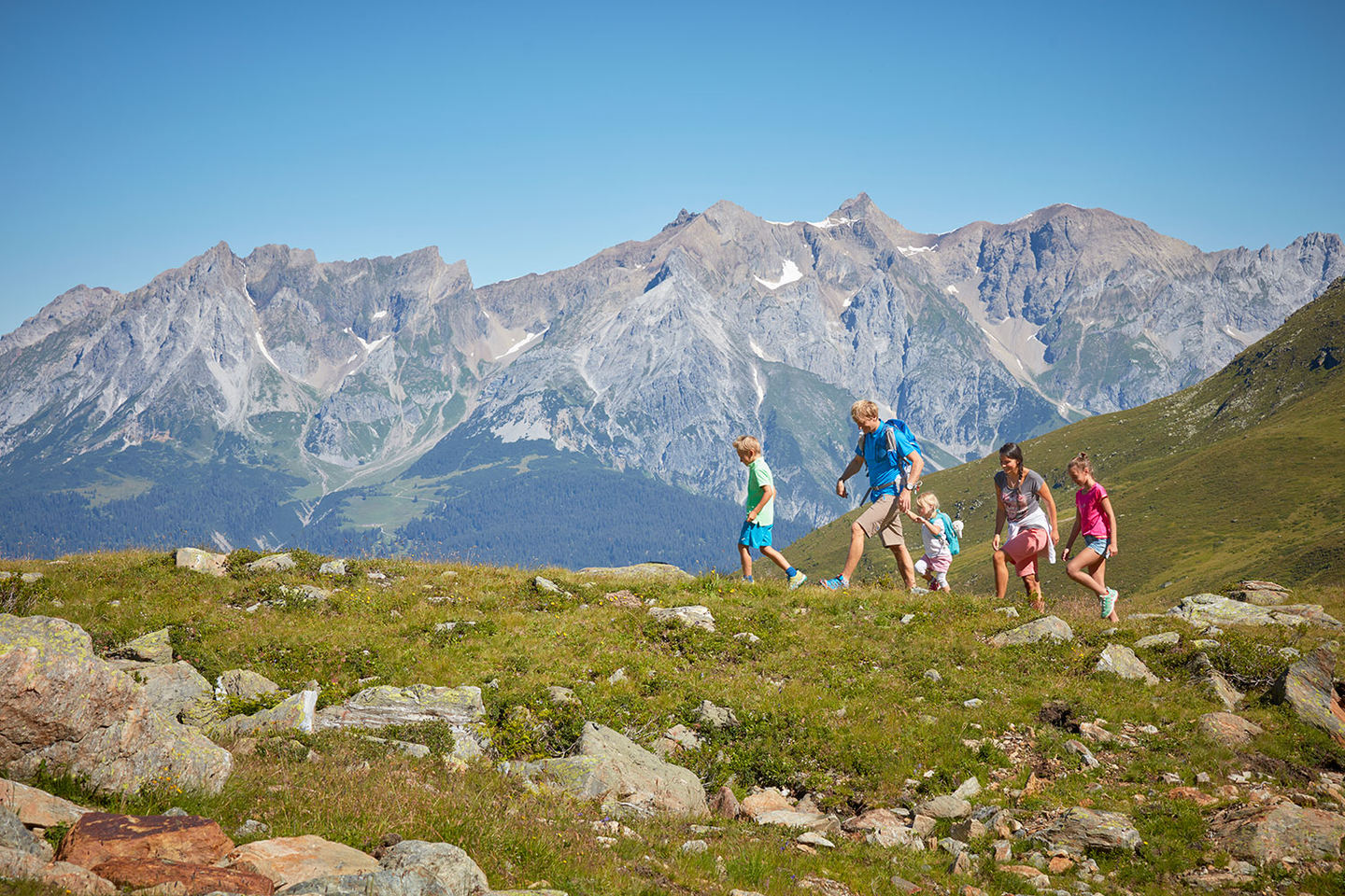 Hiking holiday and mountain summer in See, Paznaun